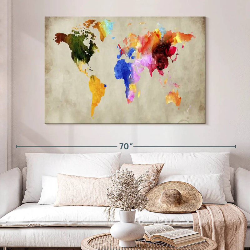 Carte du monde abstrait Aliaz, H 34 po x l 51 po