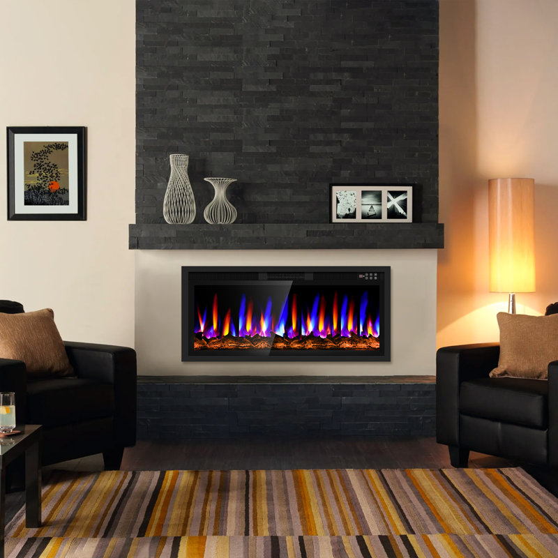 Recessed or Wall Mounted Electric Fireplace Heater, Touch Screen & Remote Control, 12 Flame Colors, 8H Timer