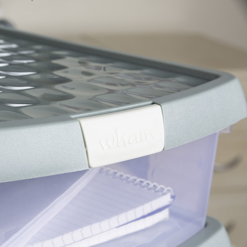 Wham Clip 13.2L Square Plastic Storage Boxes with Secure Clip Lock Lids. L:39.5 x W:39.5 x H:12cm Clear/Stone/Slate Grey