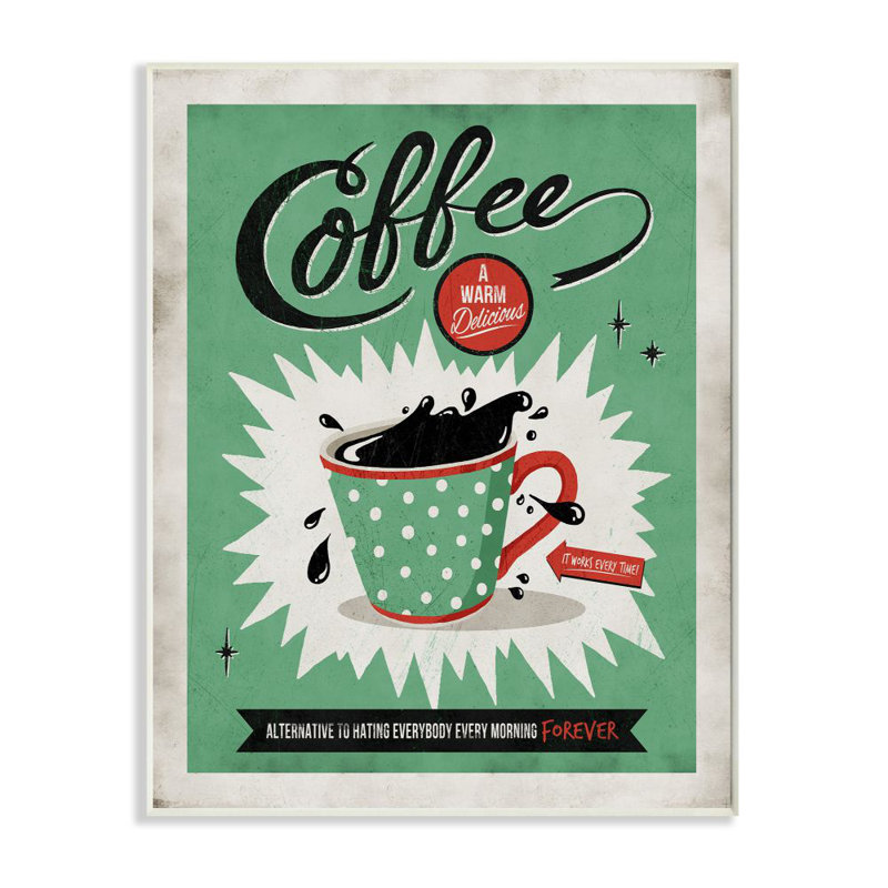 Impression sur toile, "café à partir de bd rétro" à motif bd rétro "par ester kay, H 19 po x l 13 po x P 0,5 po, Bois