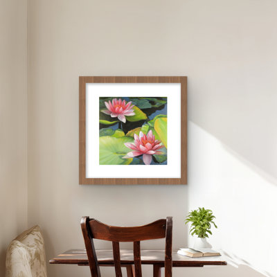 Water Lilies and Lotus Flowers - Blue Framed Matted Print