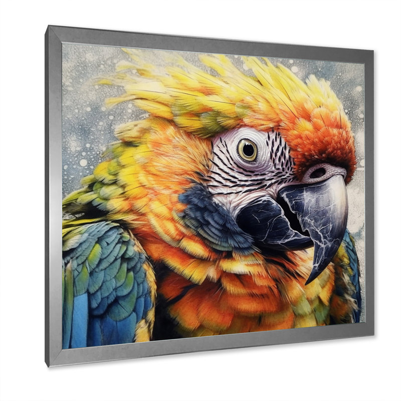 Perroquet tropical au paradis I sur toile, H 16 po x l 16 po x P 1 po, Cadre simple argenté