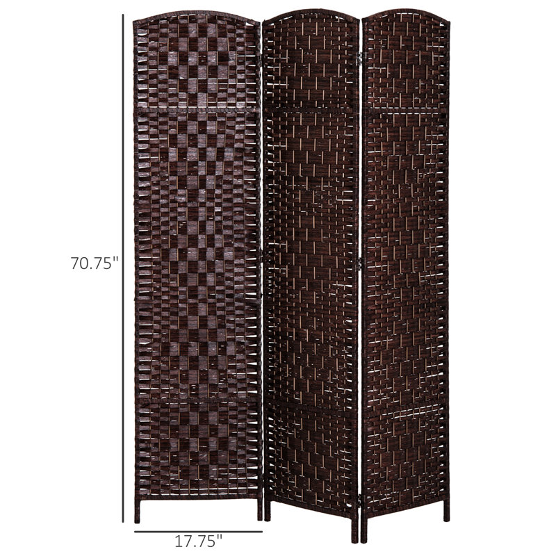 Écran d'intimité de 6 pi avec 3 panneaux de tissage - brun. Cloison artistique pour petits espaces. Conception élégante. Espaces de séparation pliables et portatifs. Charnières de conception. Espace