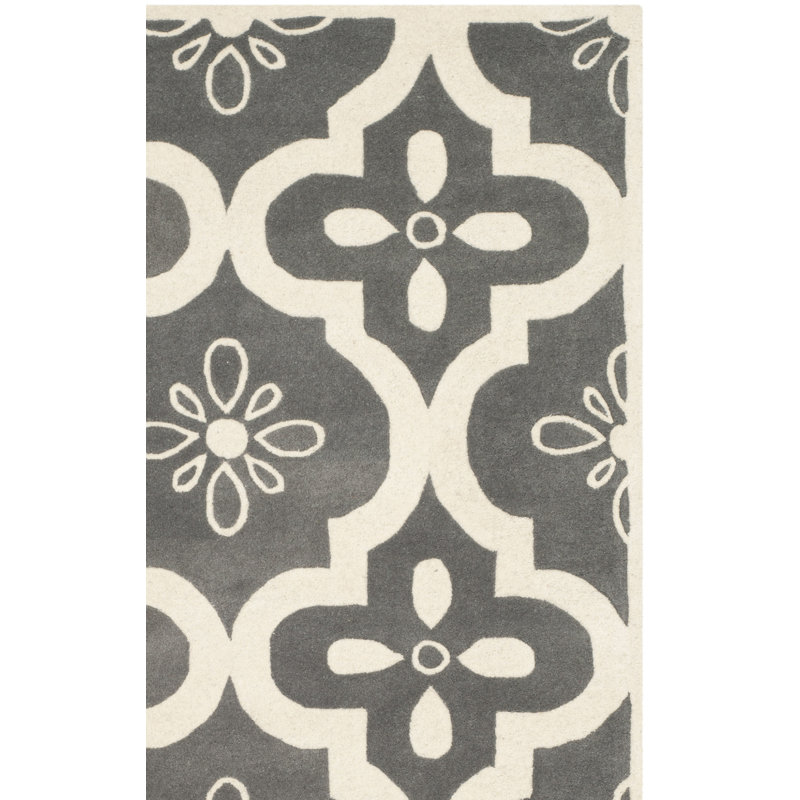 Tapis intérieur / extérieur gris foncé / ivoire en laine touffeté à la main Carolene, Rectangle de 2 pi x 3 pi