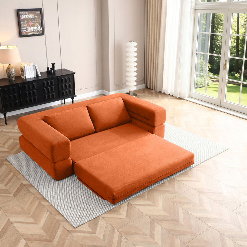 Canapé pliant en velours côtelé avec coussins, Orange