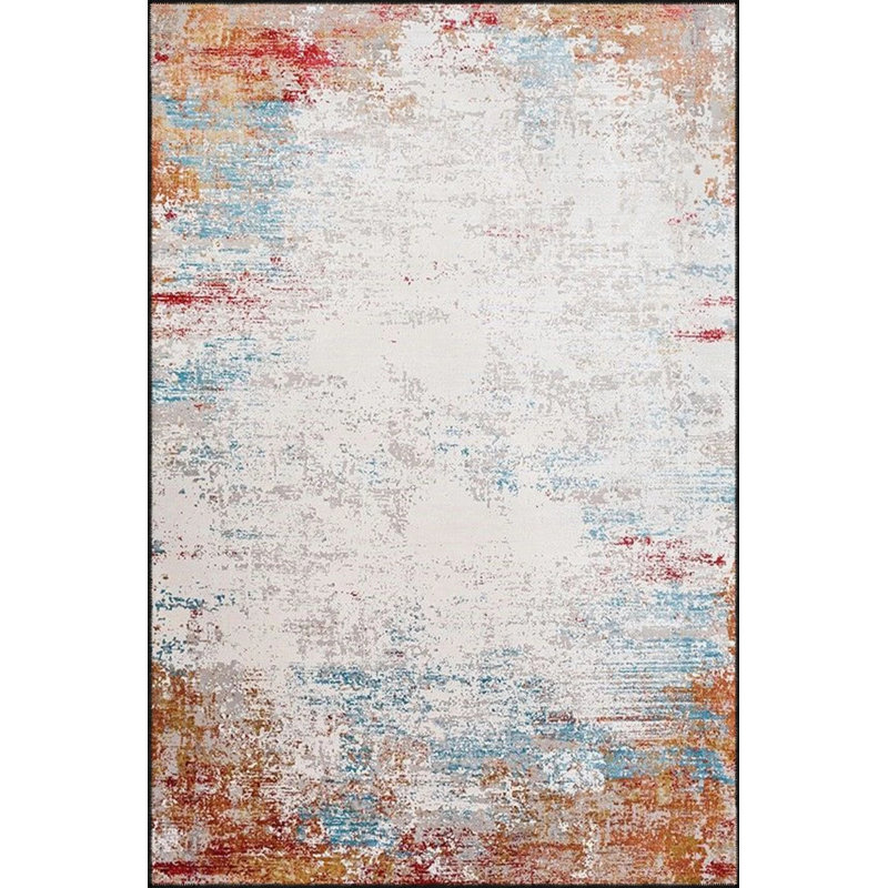 Orange And White Embroidered Pastel Patterned Woven Base Washable Carpet, Round 3'4"