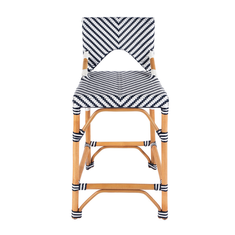 Creanly Rattan  Counter Stool, Navy Blue/White