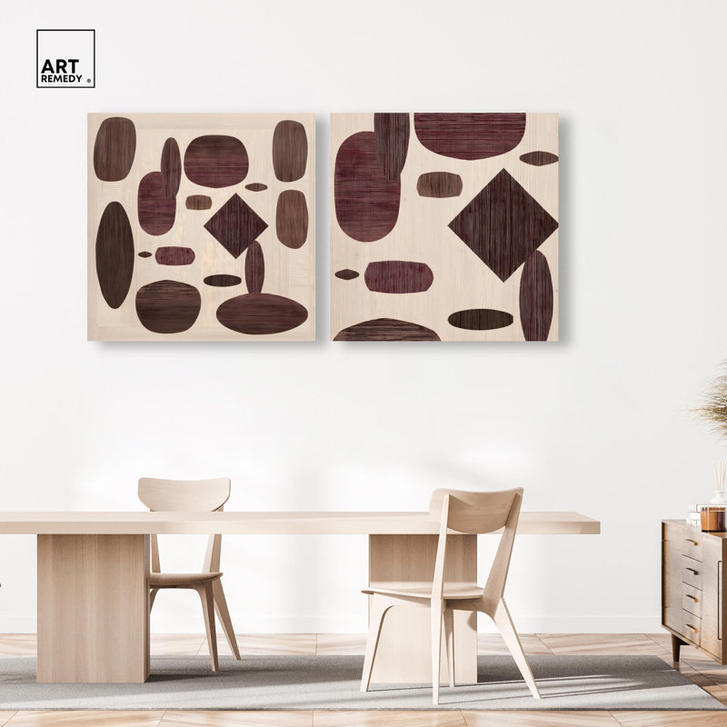Ensemble d'art mural moderne « Marquetry & Curvilinear Abstract » d'Art Remedy, cadre noir, 30 x 30 cm, H 40 po x l 40 po