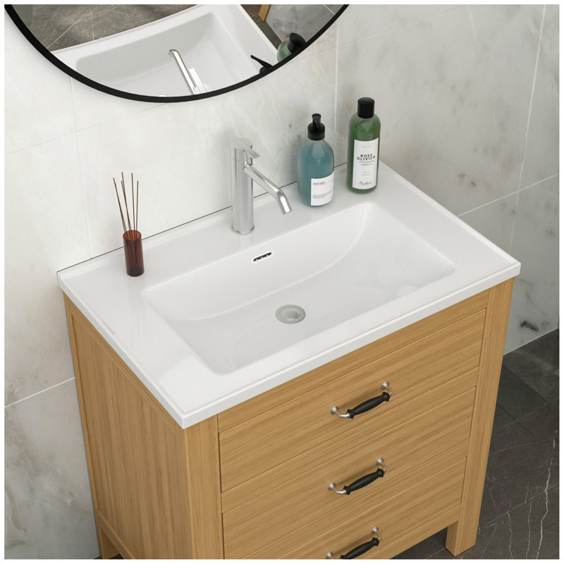 Comptoir de meuble-lavabo simple rectangulaire 32 po x 20 po blanc avec 1 trou de robinet et trop-plein (lavabo seulement)