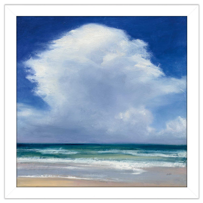 «Beach Clouds II», reproduction de peinture acrylique sur toile tendue encadrée, H 37,5 po x l 37,5 po x P 1 po, Cadre blanc