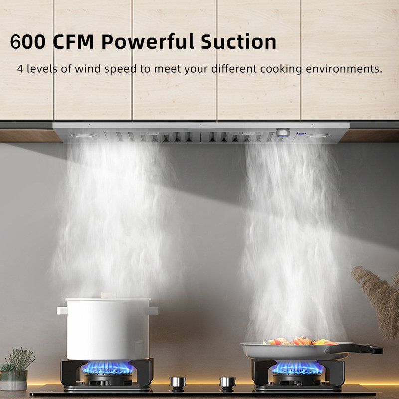 30 in. 600 CFM Convertible Insert Range Hood in Stainless Steel with Knob Control and LED Lights, 30"