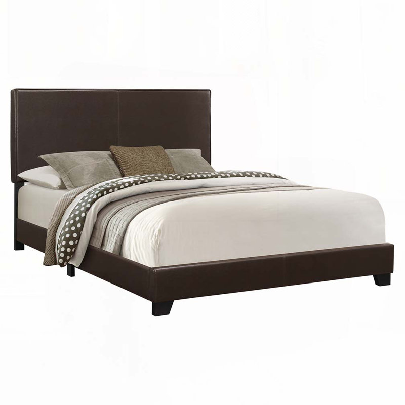 Lit plateforme tapissier en similicuir, Brun, Grand lit