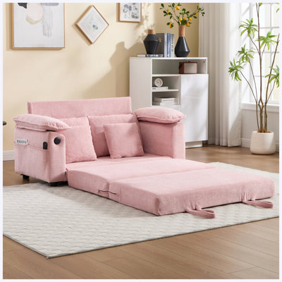 Polyester Blend Convertible Futon Sofa with Tufted Back & Seat, Easy Foldable Sleeper Couch