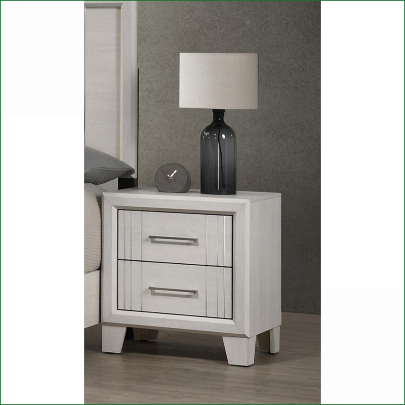 Table de chevet contemporaine à deux tiroirs en bois - rangement pour chambre blanche / beige