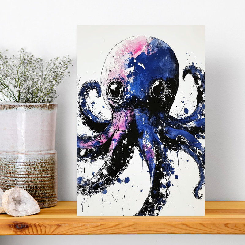 «Vibrant Ink Octopus», art moderne abstrait, 18" H x 12" W