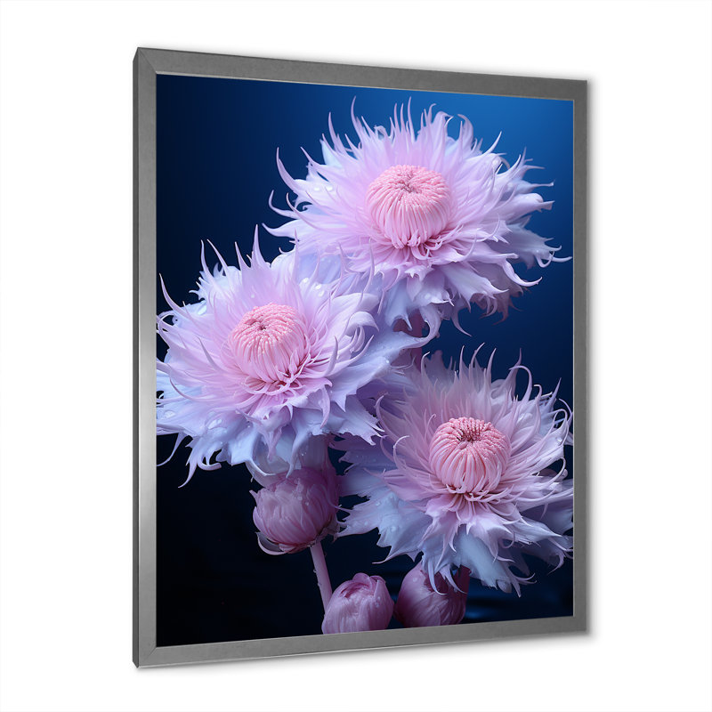 Mauve chardon fleurs givrées - chardon, art mural, Cadre simple argenté, H 44 po x l 34 po x P 1,5 po