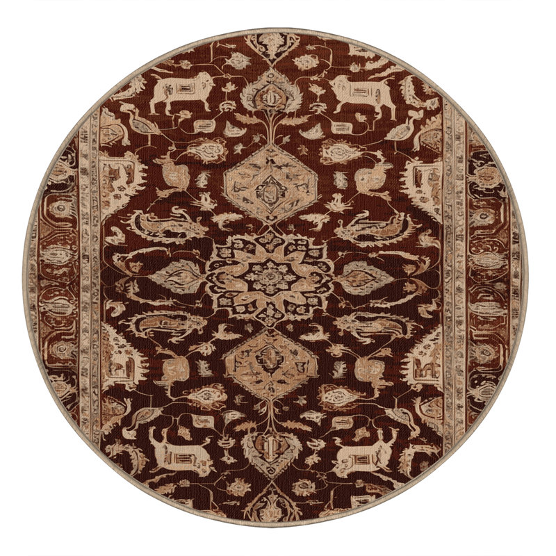 Machine Washable Persian Brown Area Rug, Round 5'