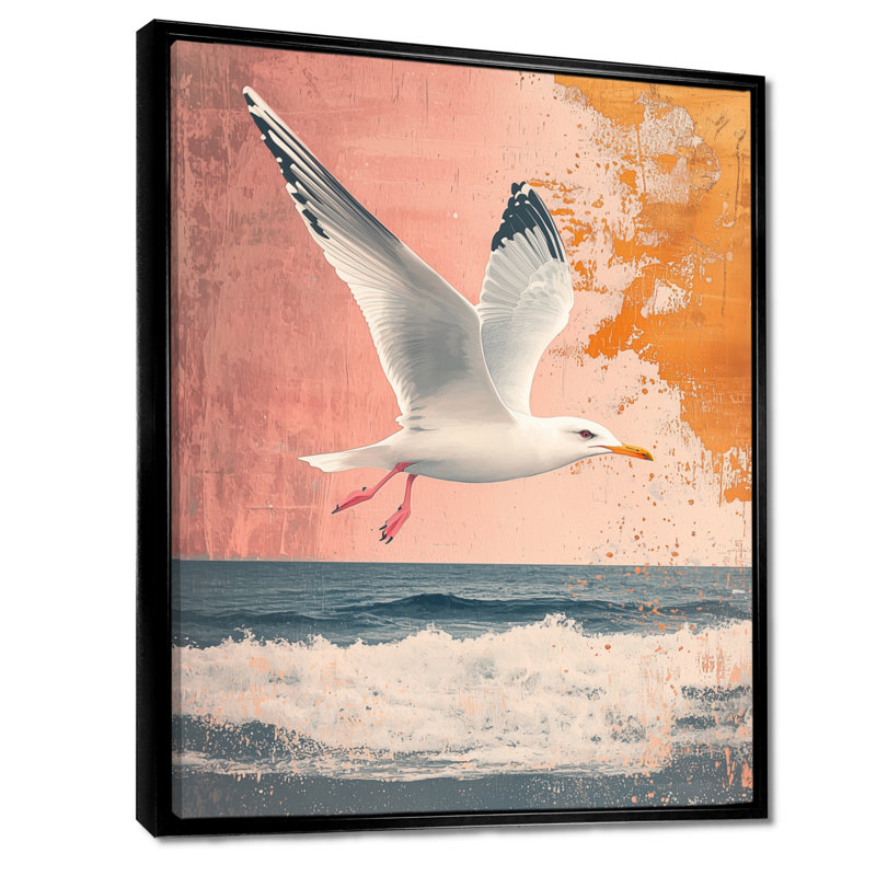 Austra Coastal Seagull Golden Rose Sunset Elegance I - Impressions encadrées, H 20 po x l 12 po, Noir