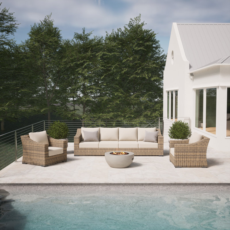 Eloisa 6-Person Wicker Patio Sectional Set with Cushions, Yes, Tan
