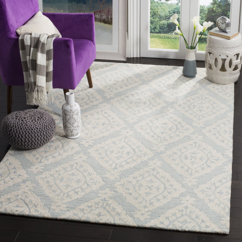 Anik Hand Tufted Wool Damask Rug, Rectangle 5' x 8'