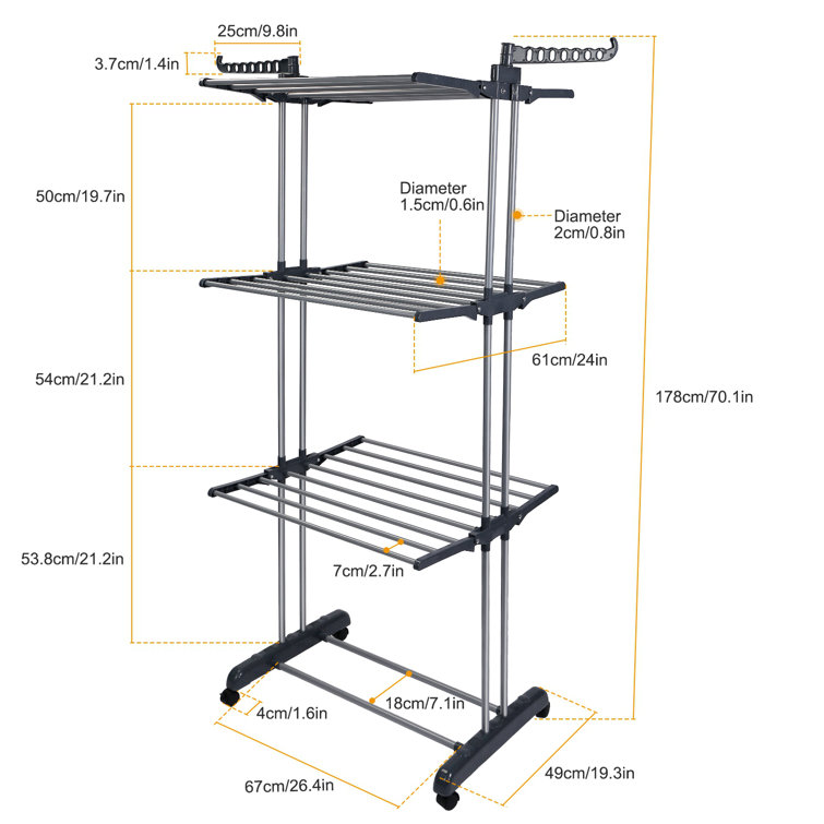 Honey Can Do 3-Tier Mesh Top Free-Standing Drying Rack, Silver/Black