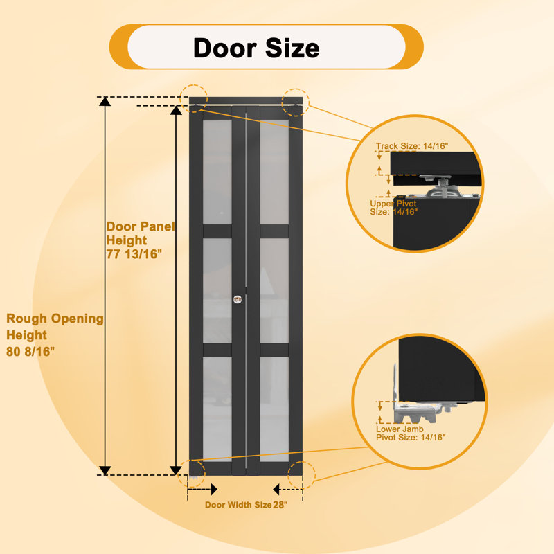 Forested Glass Solid Core Manufactured Wood Pivot-French Or Bi-Fold Doors With Hardware Kit, 28" x 80"