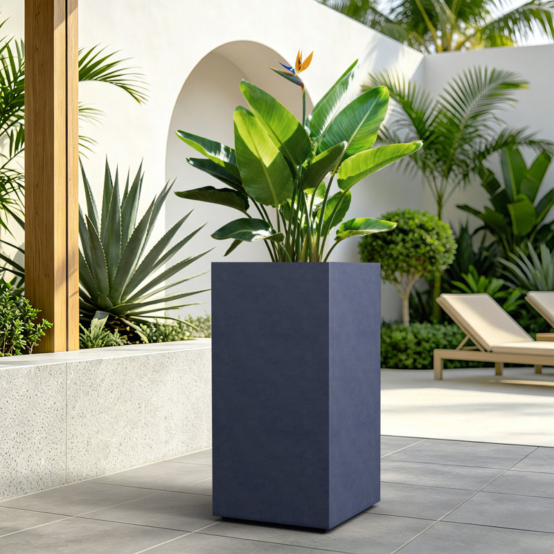 Pot à fleurs rectangulaire d'intérieur en béton avec trous de drainage, l 13,5 po x H 27,5 po, Granite