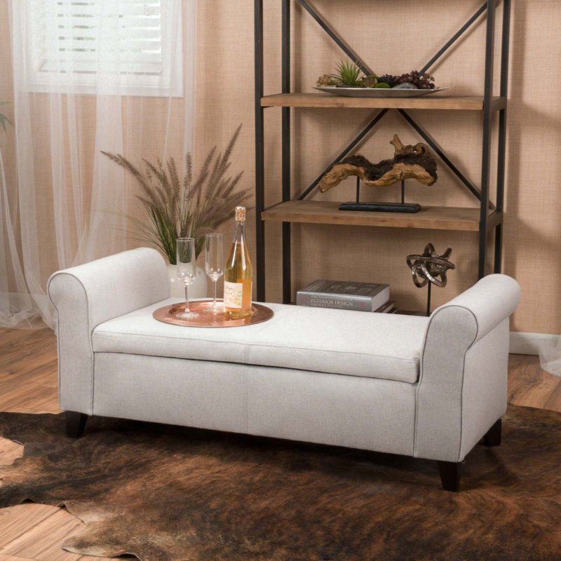 Banc de rangement rembourré Aisyah, Polyester gris clair