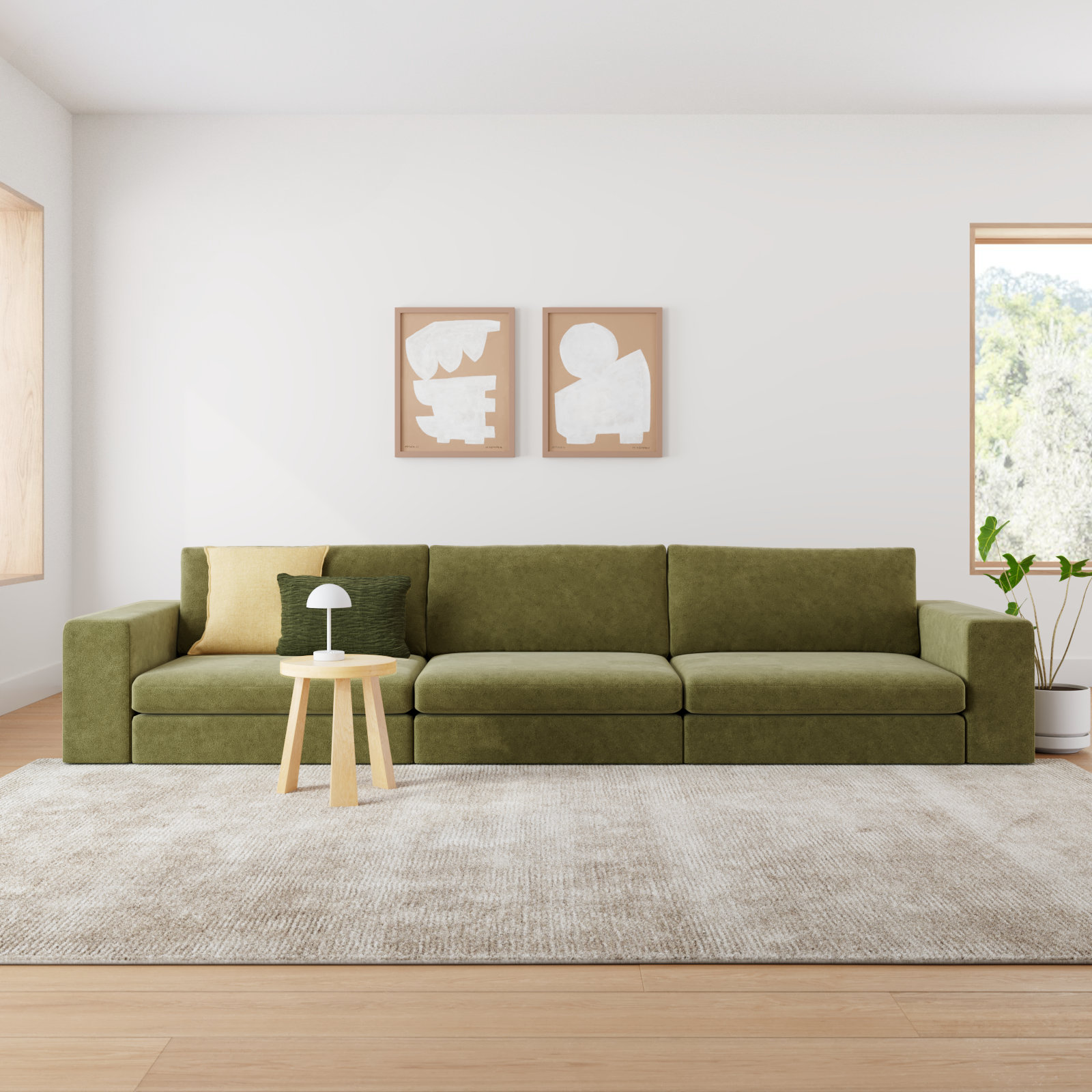 Ojai 140" Modular Sofa, Olive Green