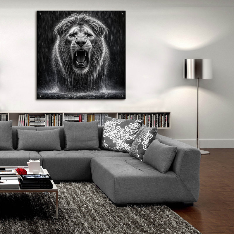  «Lion en gouttes de pluie» par Rey Klimt, art mural en verre acrylique, 36 po x 36 po, H 12 po x l 12 po x P 0,13 po