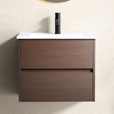 Floating 24" Bathroom Sink And Storage Cabinet, Ceramic Made From Clay, Cultured Marble Surface For Easy Maintenance, 18.95" Height 24-Inch Vanity With Plywood Porcelain Sink, American Traditional