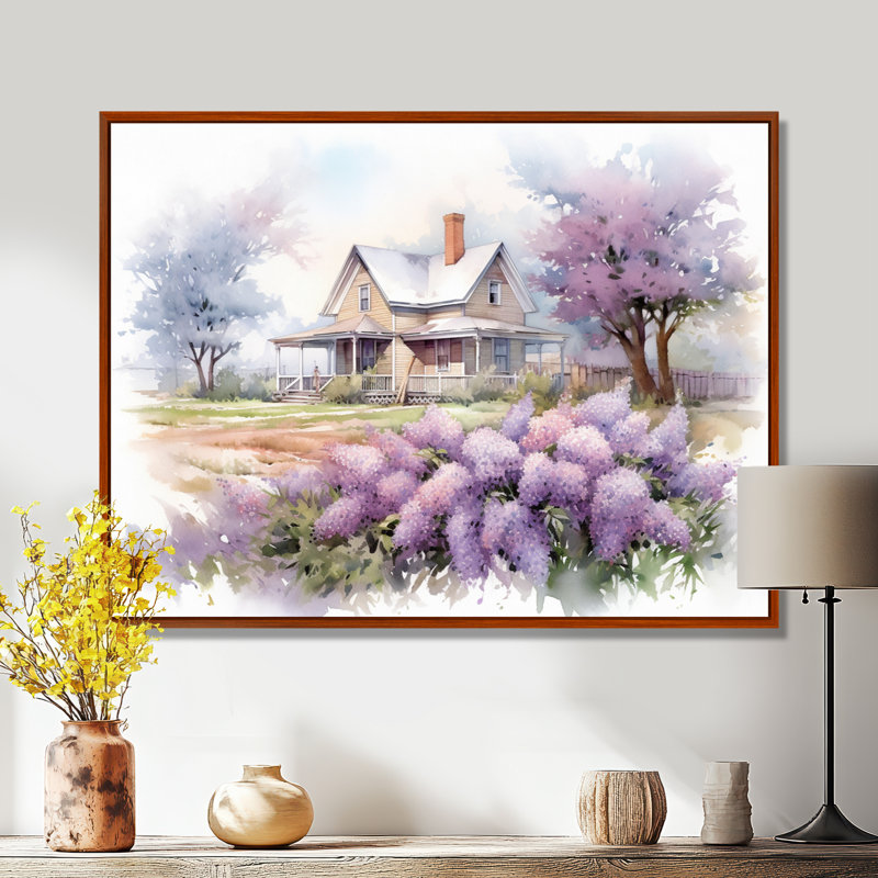 Mauve et gris lilas à la ferme - lilas, art mural encadré, H 34 po x l 44 po x P 1,5 po, Cadre flottant brun
