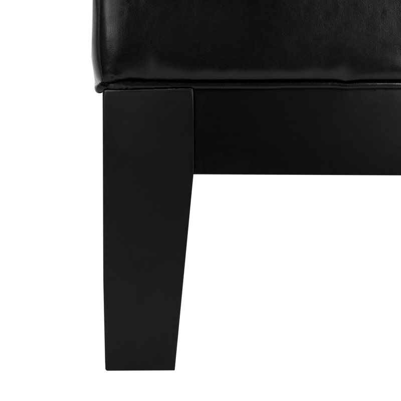 Black Tufted Leather Cocktail Ottoman with Beech Wood Frame