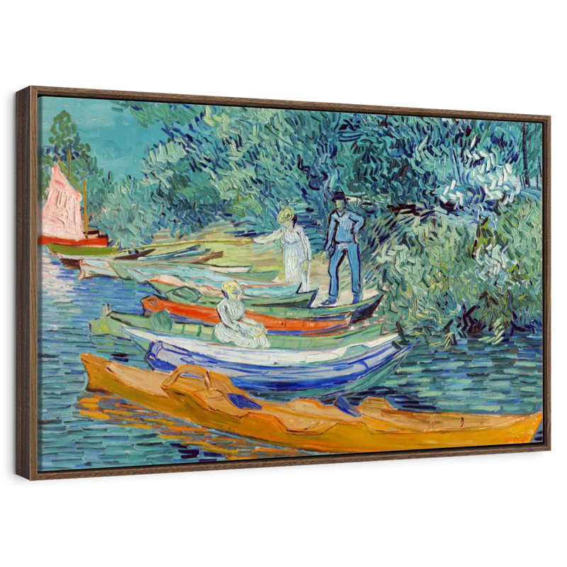 Rive de l'Oise à Auvers, 37 po x 25 po, Cadre flottant noyer
