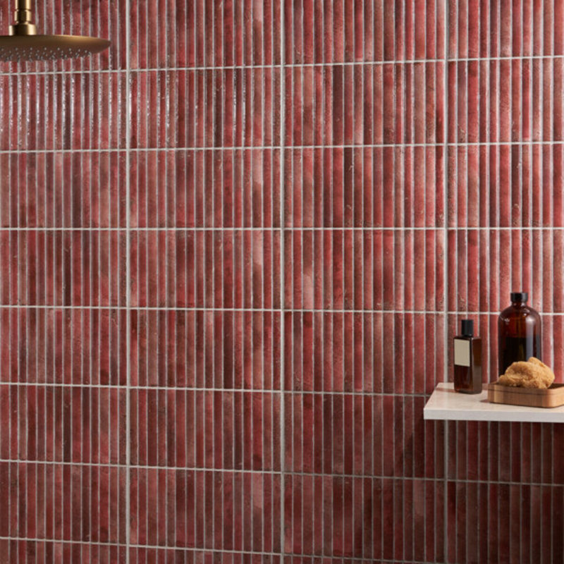 Curve Fluted 6X12 3D Glossy Ceramic Tile, Red