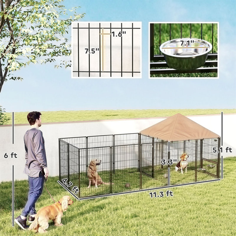 Chenil d'extérieur pour chien avec bols rotatifs et réglables en hauteur