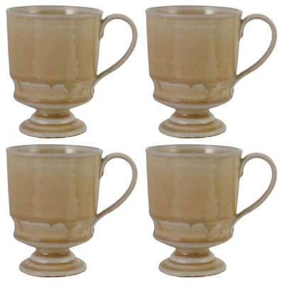 Tan Reactive Glaze Stoneware Footed Mug