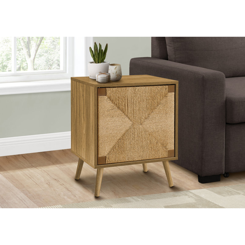 Table d'appoint, bout, rangement, petit, côté, salon, lampe, stratifié noyer clair, ruppie maritime, moderne