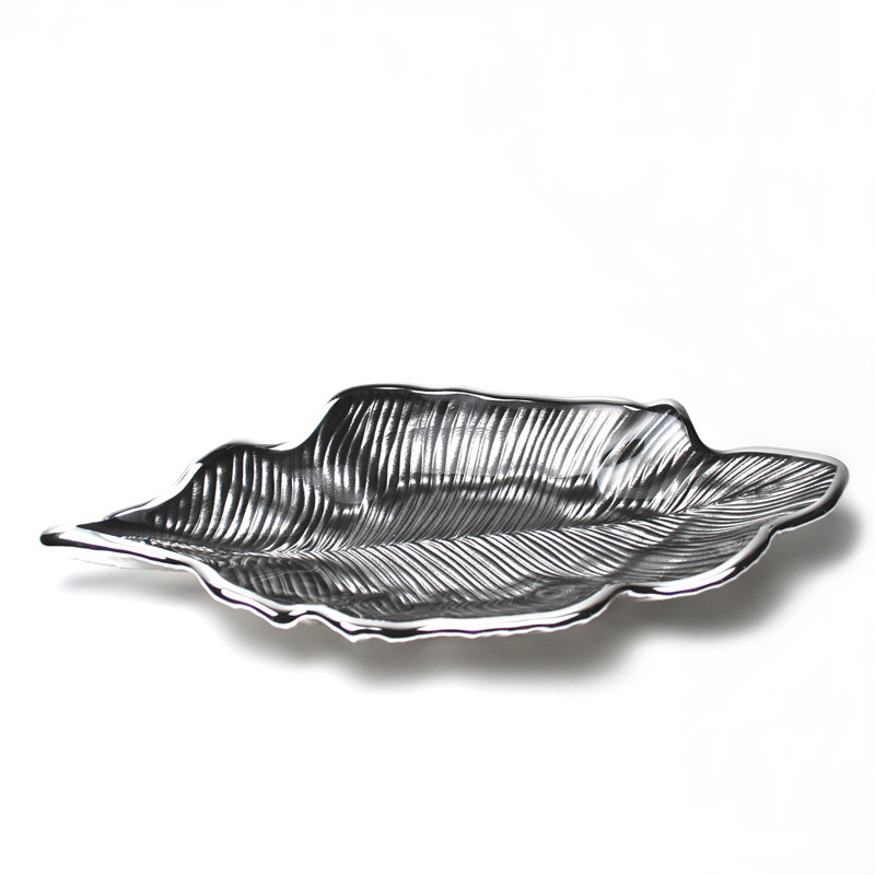 Foglia Glass Decorative Tray, Ice Gray