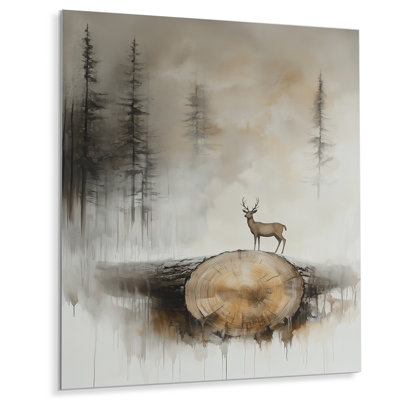 Cerf des bois brumeux - Décoration murale de cerf, imprimée sur métal