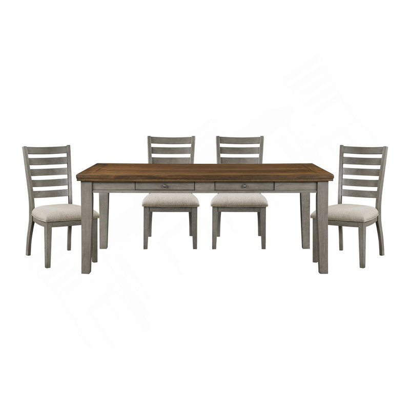 Ensemble de salle à manger 5 pièces à finition grise avec table à tiroirs et chaises d'appoint 4X