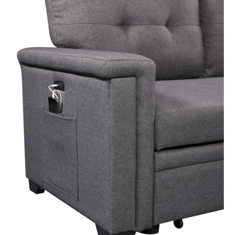 Canapé-lit modulaire réversible gris foncé Ashlyn, Lin gris foncé