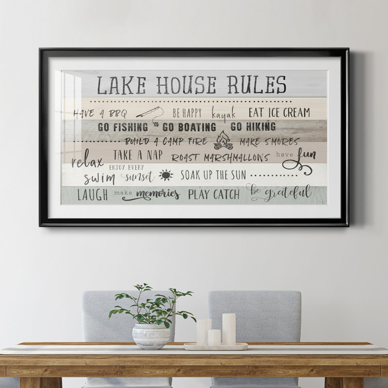 Lake House Rules - reproduction d'art encadrée de qualité supérieure - prête à être accrochée, Cadre noir