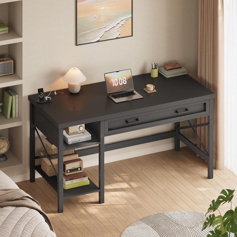 Table d'étude de 40 po, petit bureau d'ordinateur avec tiroir et tablettes de rangement, bureau d'écriture Farmhouse