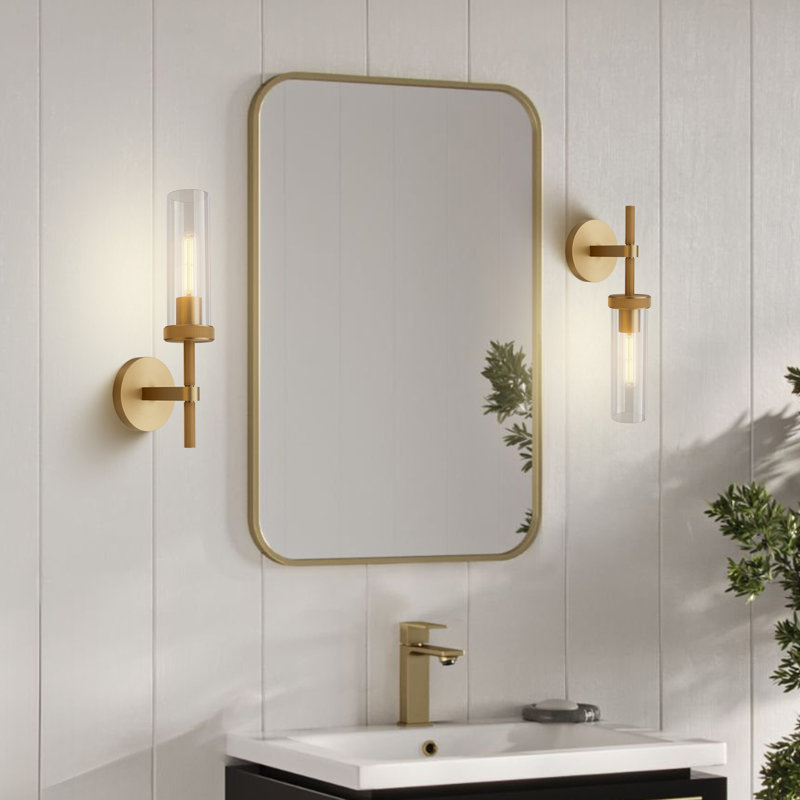 Adraya Glass Tube Wall Sconces, Solid Copper Base Sconces Wall Lighting（Bulbs Included), Brass/Gold