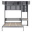 Grand lit en gris, avec trois armoires spacieuses, des tablettes intégrées et un bureau, un design peu encombrant pour les petits espaces avec finition grise, armoire supérieure, étagères, espaces optionnels, matelas-129632319
