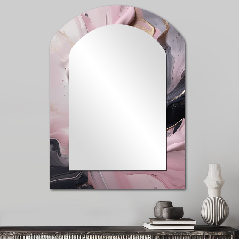 Œuvre d'art en marbre massif - miroir décoratif en arche de marbre, miroir mural asymétrique rose, impression d'art en métal