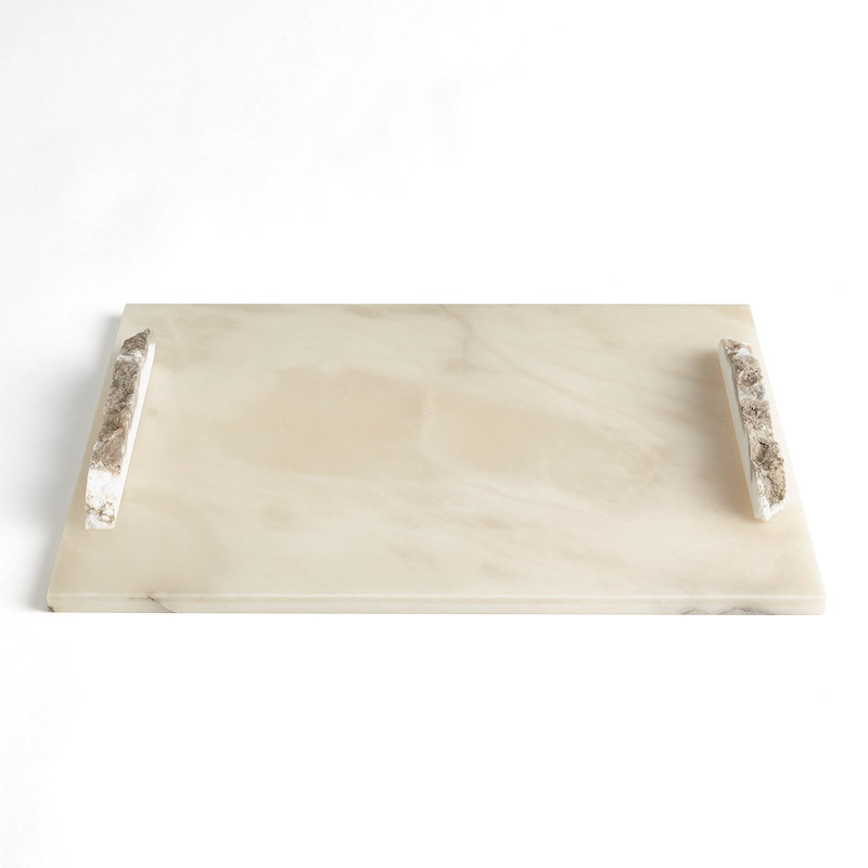Alabaster Rectangle Tray w/Rock Handles