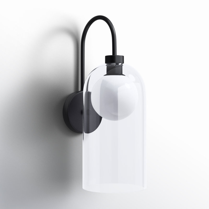 Rihanna 7 In. 1 Light Black Sconce With Clear And Flat Opal Glass Shade