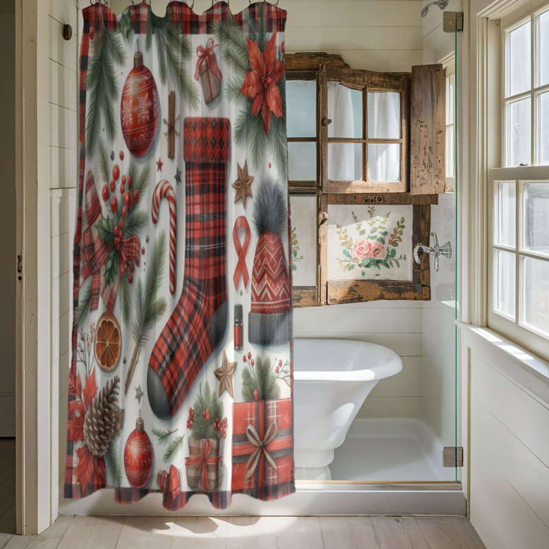 Rideau de douche 1 pièce Holiday Plaid, H 74 po x l 40 po
